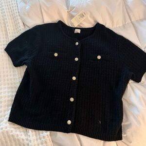 a new day Black Short-Sleeve Crew Cardigan with Pearl Buttons
